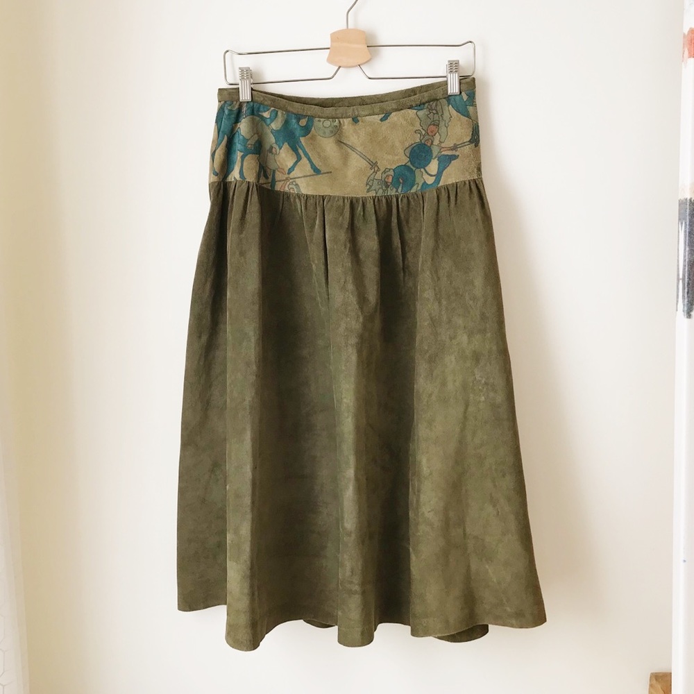 Olive suede 2piece crop jacket & skirt set - Picture 7 of 16